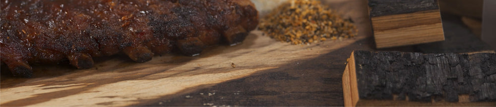 smoked meat, dry rub and bourbon barrel smoking wood chunks